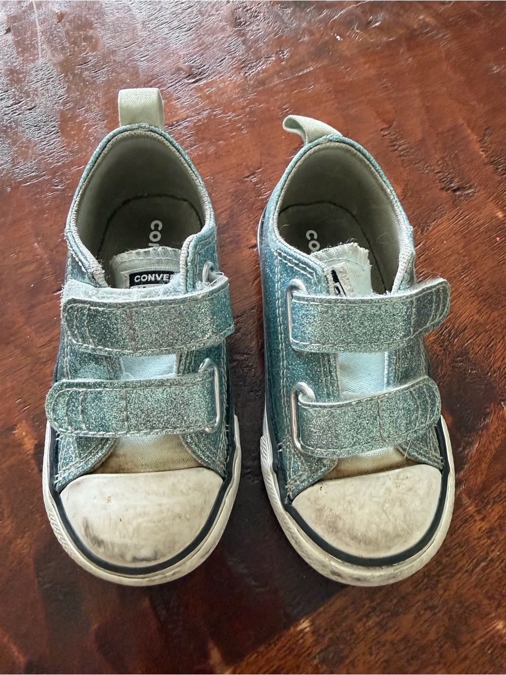 Converse Kids' Velcro Glitter Sneakers - Light Blue Toddler Size 6